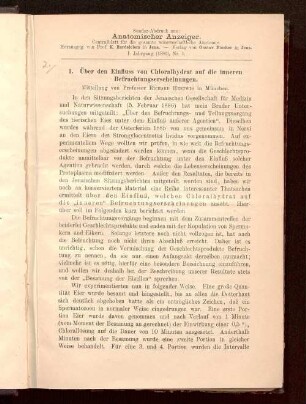 Über den Einfluss von Chloralhydrat auf die inneren Befruchtungserscheinungen