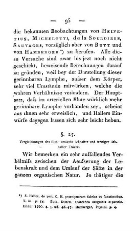 §. 25. Vergleichung des Blut-umlaufs lebhafter und weniger lebhafter Thiere