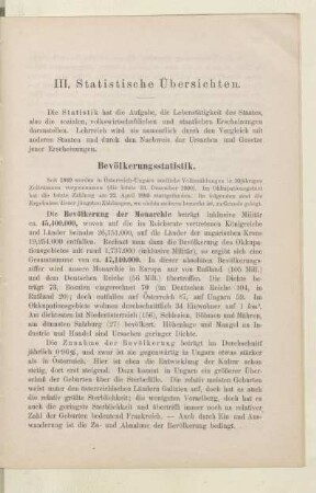 III. Statistische Übersicht