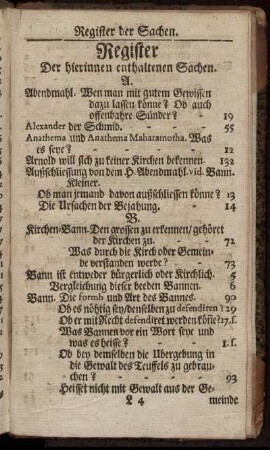 Register Der hierinnen enthaltenen Sachen.