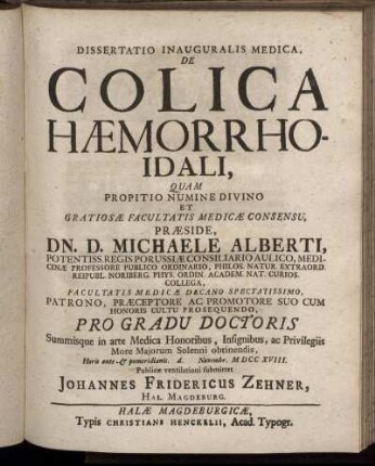 De Colica Hæmorrhoidali,