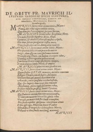 De Obitu Pr. Mauricii Illustriss. Saxoniae Ducis Electoris ... Naenia Anniversaria ...