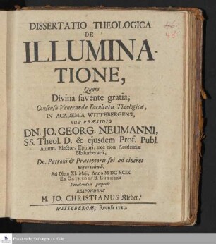Dissertatio Theologica De Illuminatione