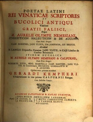 Poetae latini rei venaticae scriptores et bucolici antiqui