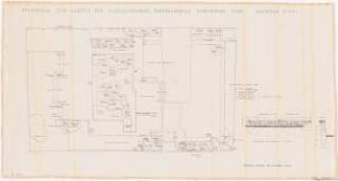 Garten an der Werkluftschutz Zentralschule Zehlendorf-West, Berlin-Zehlendorf: Gartenplan 1:100, Ansicht und Schnitt einer Steinbank 1:25