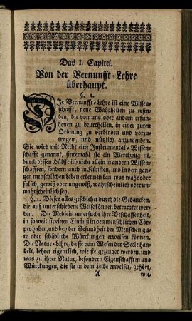 Das I. Capitel. Von der Vernunfft-Lehre überhaupt