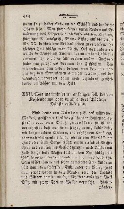XXII. Was man mit denen anfangen soll, die von Kohlendampf oder durch andere schädliche Dünste erstickt sind