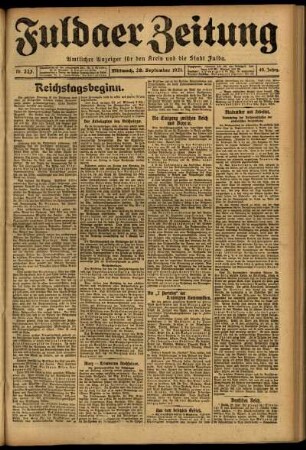 Erste Ausgabe vom Mittwoch, den 28. September 1921.