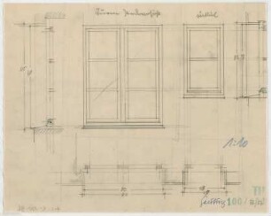 Fischer, Theodor; Gauting / Starnberg (Bayern); Ev. Christuskirche - Fenster (Grundriss, Ansichten, Schnitt)