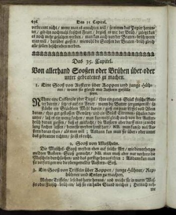 Das 35. Capitel. Von allerhand Sooßen oder Brühen über oder unter gebratenes zu machen.