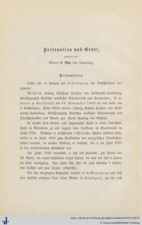 Personalien und Gebet, gesprochen von Pfarrer L. Rau von Lauterburg.