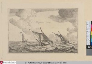 [Drei Segelschiffe auf böiger See; Three Sailing-vessels on Choppy Sea]