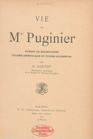 Vie de Mgr Puginier : Evêque de Mauricastre, vicaire apostolique du Tonkin occidental