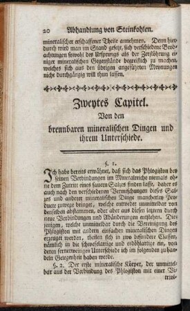 Zweytes Capitel. Von den brennbaren mineralischen Dingen und ihrem Unterschiede