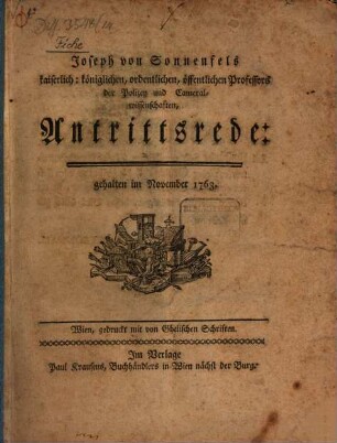 Antritts-Rede, gehalten im Nov. 1763