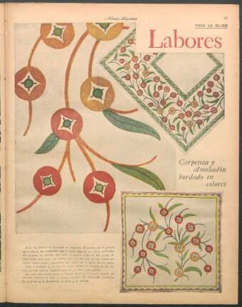 Labores [Dibujos] : Carpetita y almohadón bordado en colores