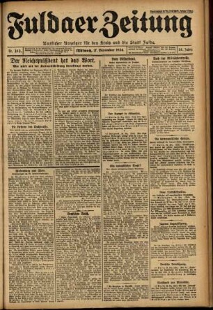 Erste Ausgabe vom Mittwoch, den 17. Dezember 1924.
