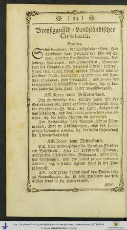 Breyßgauisch-Landständischer Consessus.