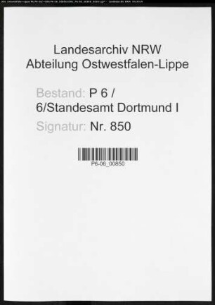 Sterberegister Standesamt Dortmund-Mitte I