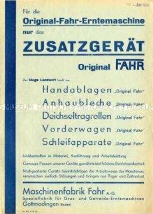 Zusatzgeräte für Getreidemäher, Bindemäher, Grasmäher