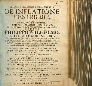 Dissertatio Medica Inauguralis De Inflatione Ventriculi
