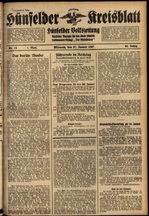 Erste Ausgabe vom Mittwoch, den 27. Januar 1937.