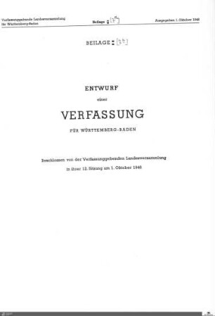 Verfassungsentwurf Württemberg-Baden, 1.10.1946