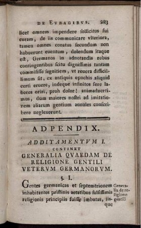 Additamentum I. Continet Generalia Quaedam De Religione Gentili Veterum Germanorum.