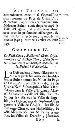 Chapitre IV. De Kahl-Chan, d'Akattai-Chan, de Junus-Chan & de Dost-Chan, & des Guerres Civiles entre les diverses branches de la Posterité d'Amunäk