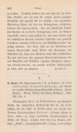 502-505 [Rezension] Geigel, Ferdinand, Das italienische Staatskirchenrecht auf Grund der neuesten Rechtsprechung
