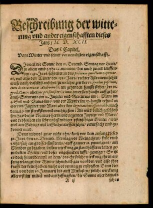 Das I. Capitel. Vom Winter und seiner vornembsten eigenschafft.