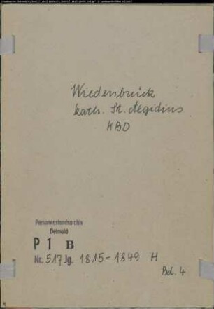 Kirchenbuchduplikat der katholischen Gemeinde Aegidius Wiedenbrück, Kreis Wiedenbrück (H 1815-1849) (Gemeinde: Katholische Gemeinde Aegidius Wiedenbrück)