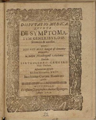 Disputatio Medica Quinta De Symptomatum Generibus, Differentiis & causis