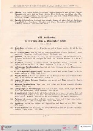 VIII. Auctionstag: Mittwoch, den 2. December 1896 (Nr. 1229 - 1404)