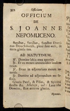 352-375, Officium de S. Joanne Nepomuceno. Lytaniae. Orationes.