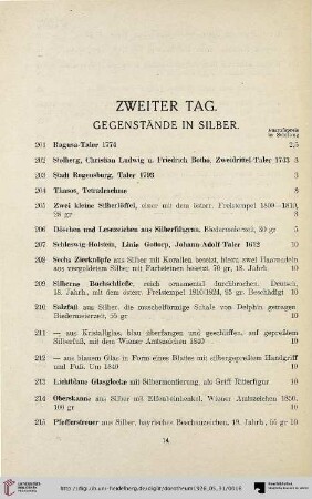 Gegenstände in Silber (Nr. 201-235)
