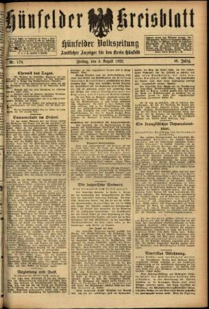 Ausgabe vom Freitag, den 04. August 1922.