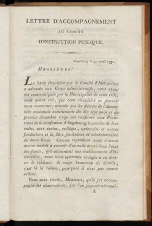 Lettre D´Accompagnement Au Comite D´Instruction Publique.