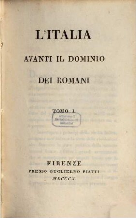 L' Italia avanti il dominio dei Romani, 1