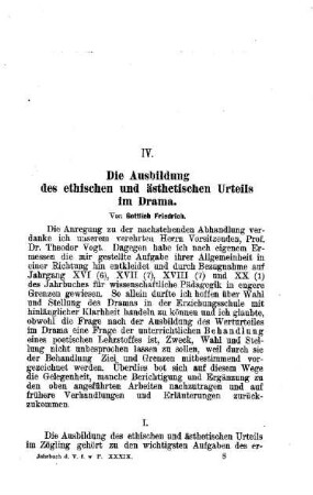 Die Ausbilung des ethischen und ästhetischen Urteils im Drama : (Schluss folgt)