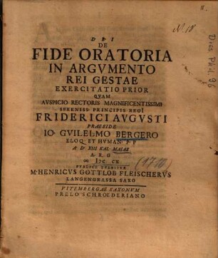 De fide oratoria in argumento rei gestae exercitatio prior