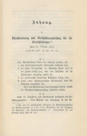 6. Dienstordnung und Geschäftsanweisung für die Gerichtsdiener. Vom 21. Oktober 1879