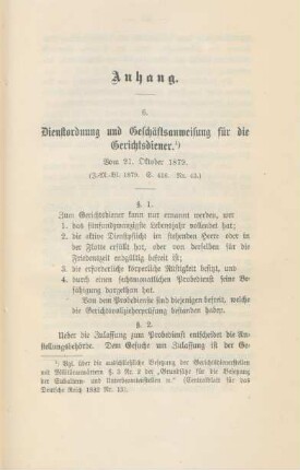6. Dienstordnung und Geschäftsanweisung für die Gerichtsdiener. Vom 21. Oktober 1879