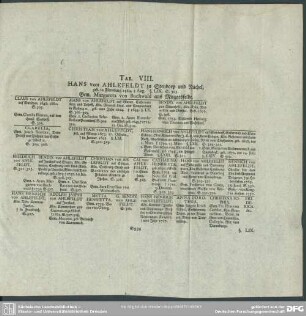 Tab. VIII. Hans von Ahlefeldt ...