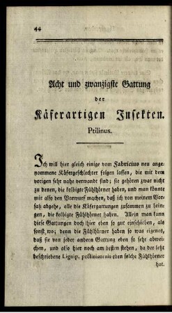 Acht und zwanzigste Gattung der Käferartigen Insekten. Ptilinus.