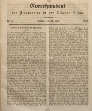 Nr. 14. Fulda, den 15. Juli 1852.