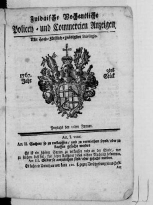 3tes Stück, Ausgabe vom 16. Januar 1767