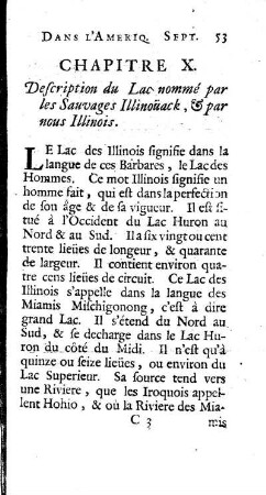 Description du Lac nommé par les Sauvagee Illinouäck ] par nous Illinois