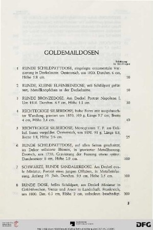 Goldemaildosen (Nr. 1-73)