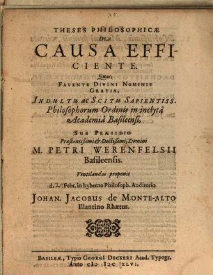 Theses Philosophicae De Causa Efficiente